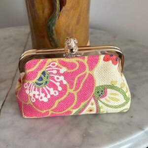 Spartina 449 Pink and Cream Floral Clutch or Make up bag